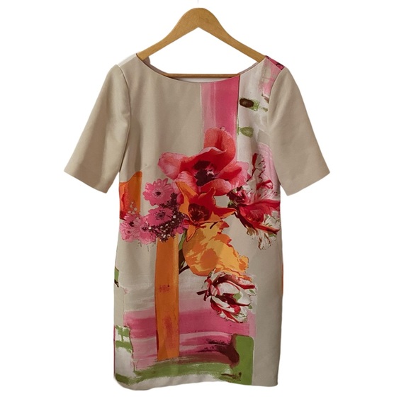 Gabby Skye Dresses & Skirts - Gabby Skye Pink, Cream & Orange Abstract Floral Shift Sheath Dress with Pockets